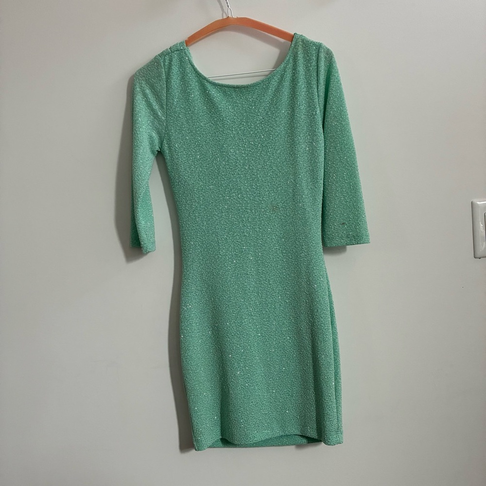 Love Culture Sparkling Mint Mini Dress with open back